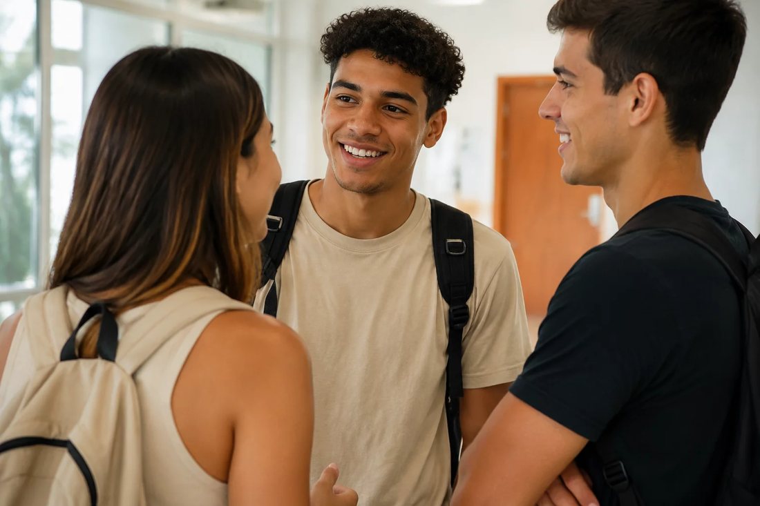 Grupo pequeno lê folhas impressas de argumentos sentado em volta de uma mesa